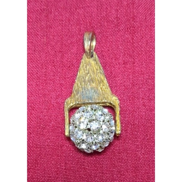 Vintage Big Bold Gold Tone Rhinestone Statement Clip On Earrings &‎ Pendant - Picture 3 of 6